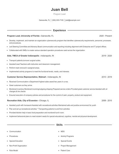 Program Lead Resume