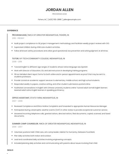 Program Lead Resume