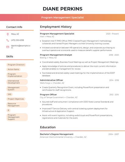 Program Management Specialist Resume