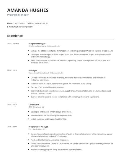 Program Manager Resume