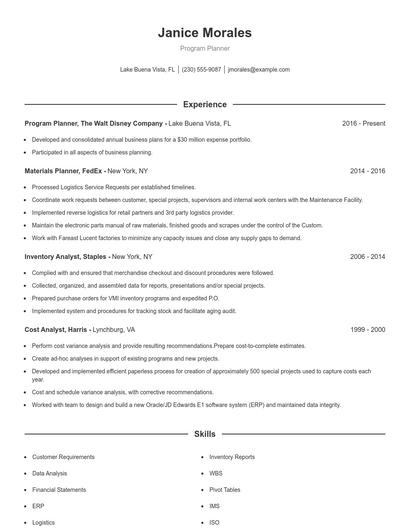 Program Planner Resume