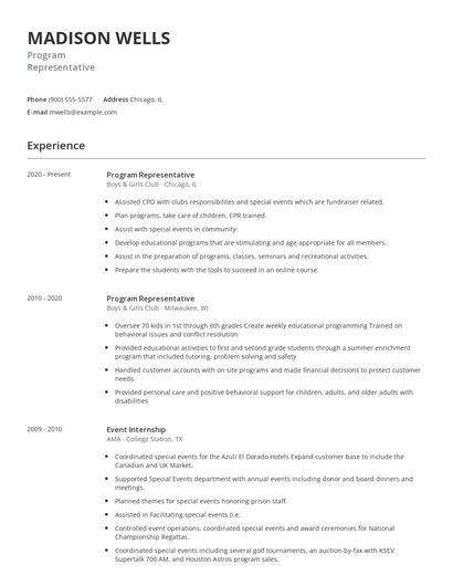 Program Representative Resume