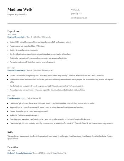 Program Representative Resume
