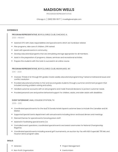 Program Representative Resume