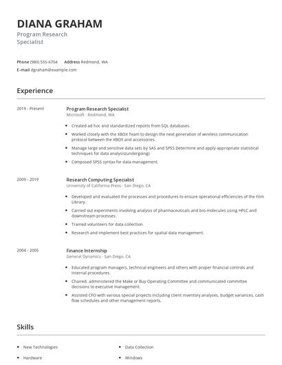Program Research Specialist Resume