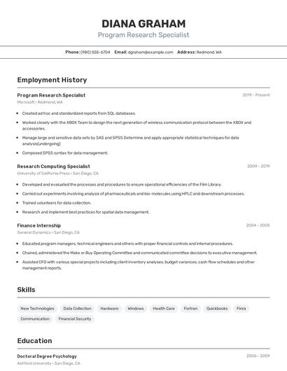Program Research Specialist Resume