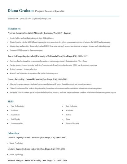 Program Research Specialist Resume