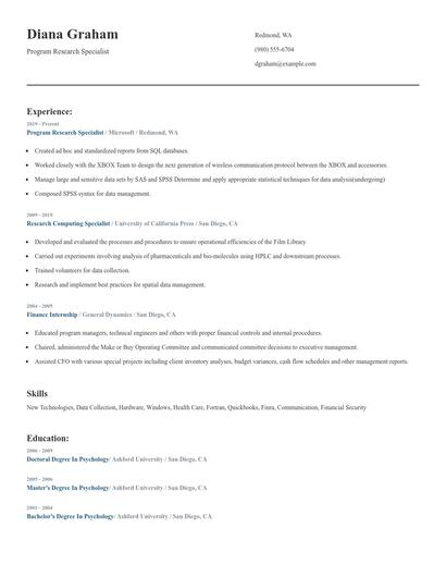 Program Research Specialist Resume