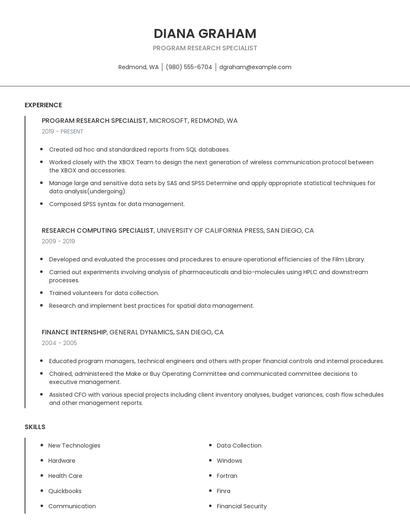 Program Research Specialist Resume