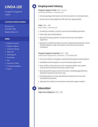 Program Support Clerk Resume