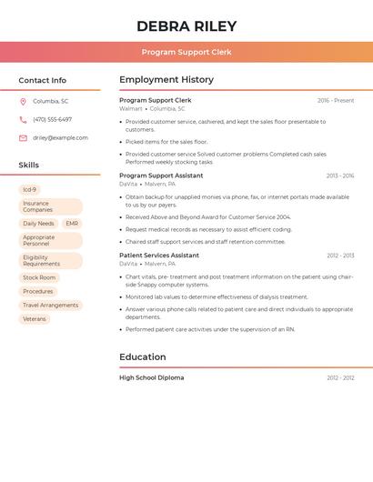 Program Support Clerk Resume