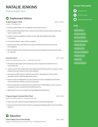 Program Support Clerk Resume