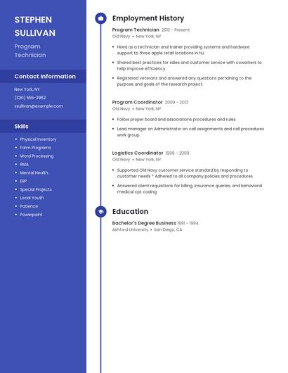 Program Technician Resume