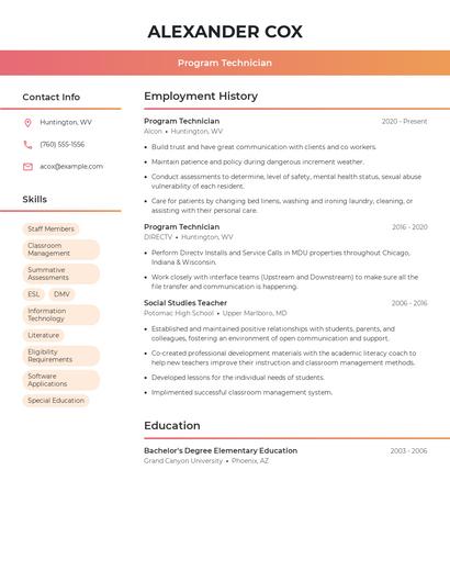 Program Technician Resume