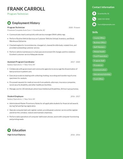 Program Technician Resume