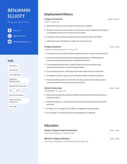 Program Technician Resume