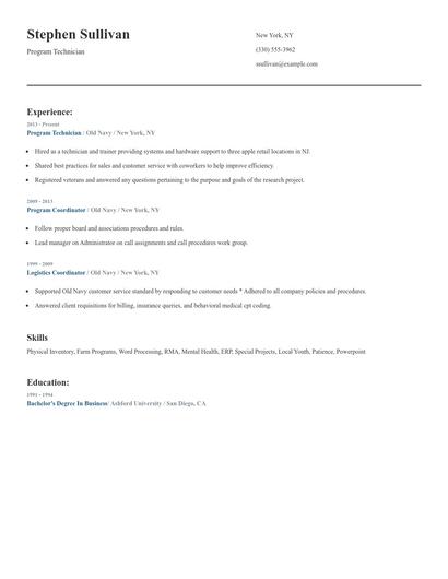 Program Technician Resume