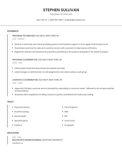 Program Technician Resume