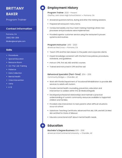 Program Trainer Resume