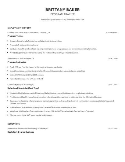 Program Trainer Resume