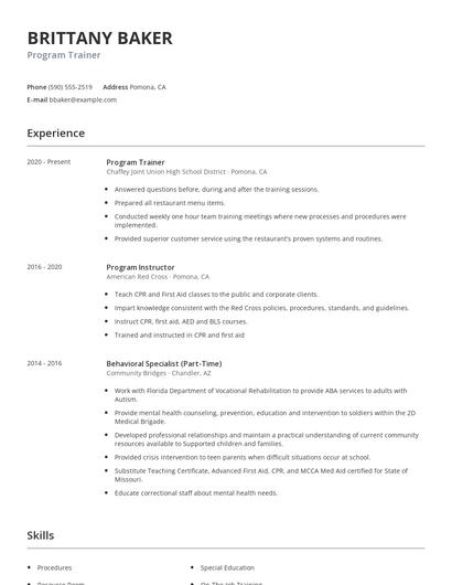 Program Trainer Resume