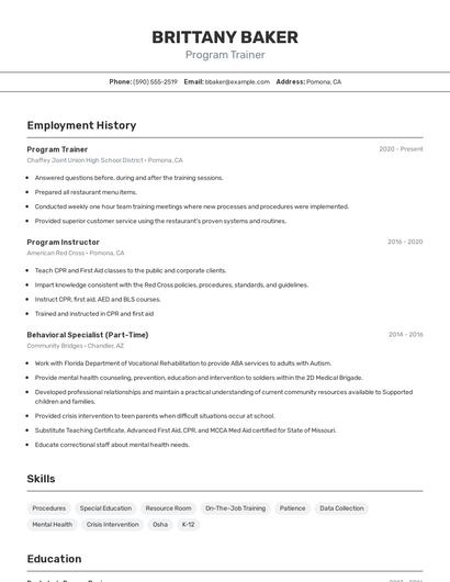 Program Trainer Resume