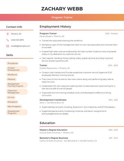 Program Trainer Resume