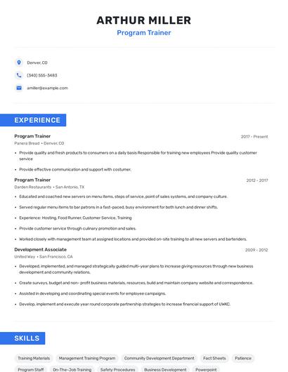 Program Trainer Resume