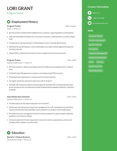 Program Trainer Resume