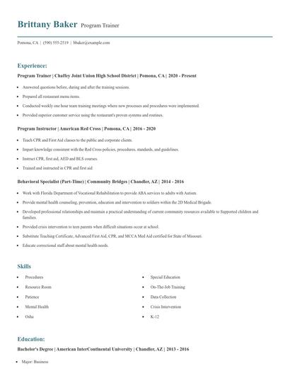 Program Trainer Resume