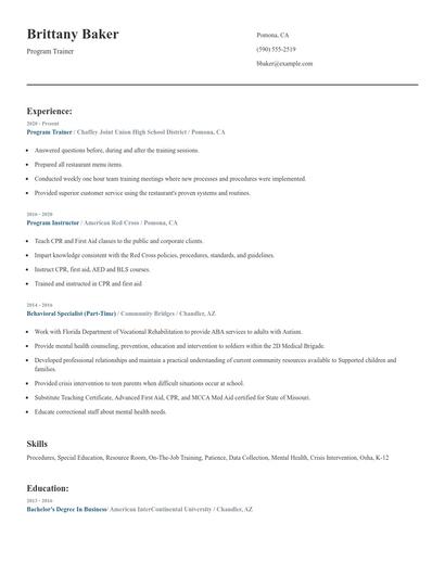 Program Trainer Resume