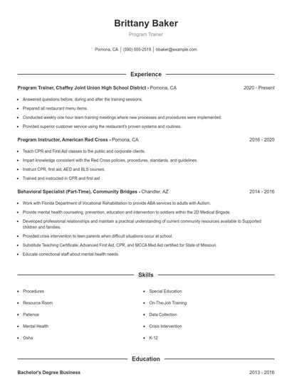 Program Trainer Resume