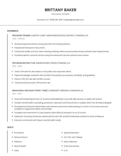 Program Trainer Resume