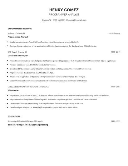 Programmer Analyst Resume