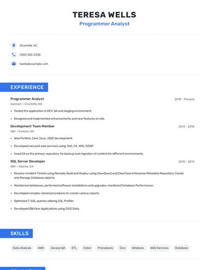 Programmer Analyst Resume