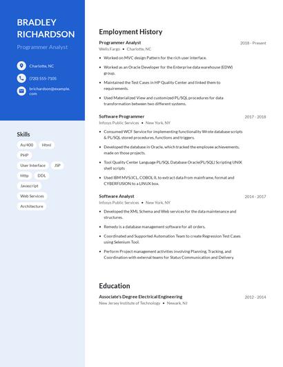 Programmer Analyst Resume