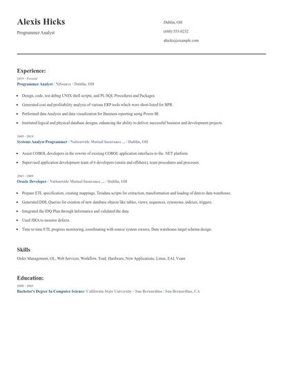 Programmer Analyst Resume