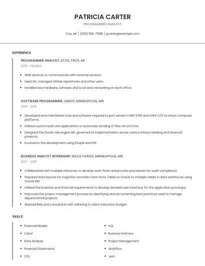 Programmer Analyst Resume
