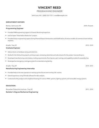 Programming Engineer Resume