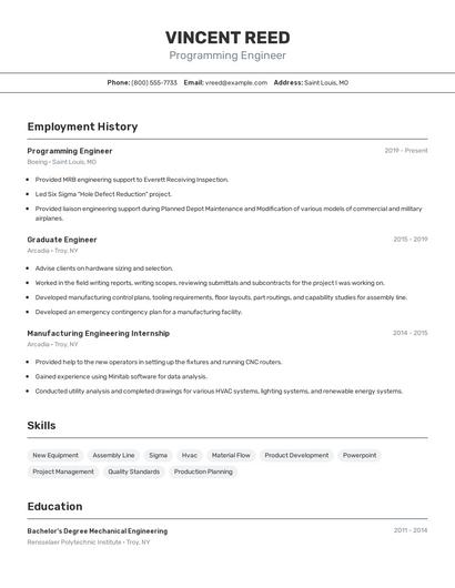 Programming Engineer Resume