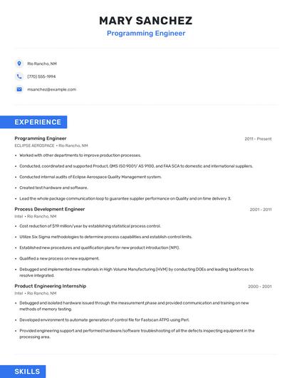 Programming Engineer Resume