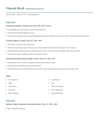 Programming Engineer Resume