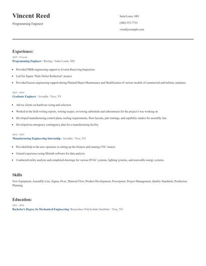 Programming Engineer Resume