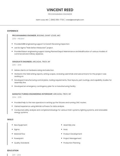 Programming Engineer Resume