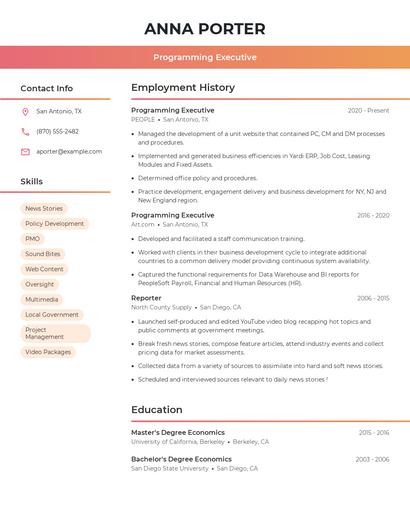 Programming Executive Resume