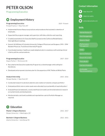 Programming Executive Resume