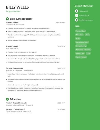Progress Worker Resume