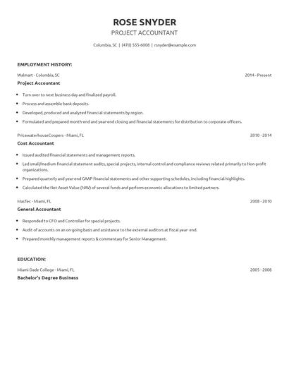 Project Accountant Resume
