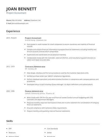 Project Accountant Resume