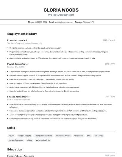 Project Accountant Resume